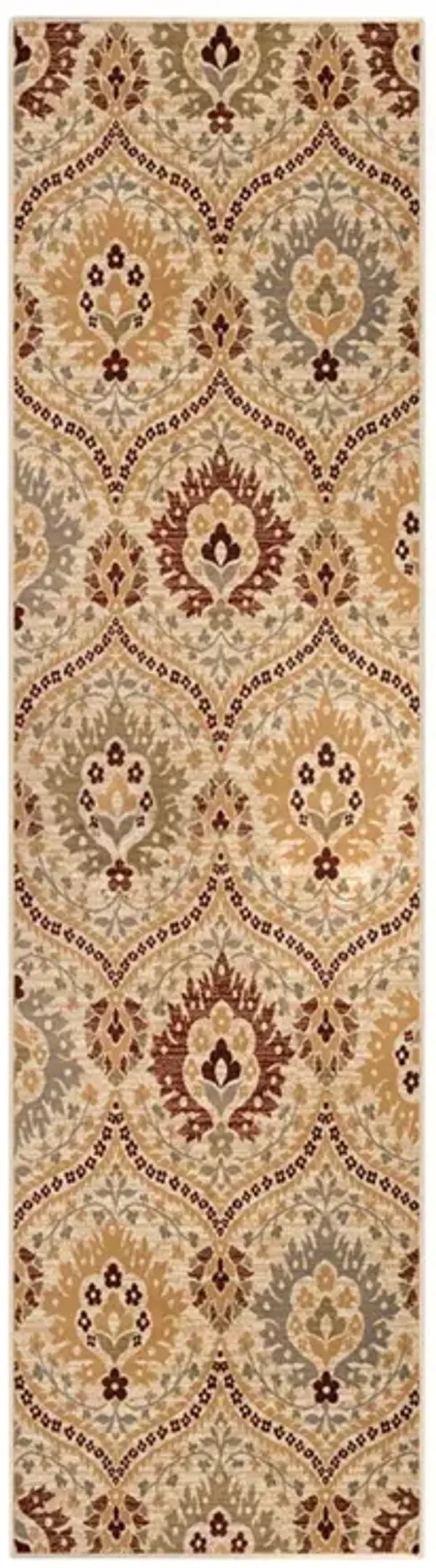 8' Floral Stain Resistant Runner Rug - Camel Gray And Rust