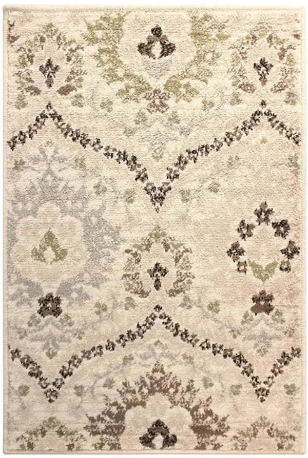 2' x 3' Floral Stain Resistant Area Rug - Ivory Gray And Olive