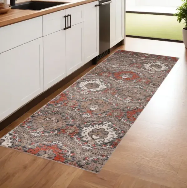 8' Runner Floral Stain Resistant Runner Rug - Rust