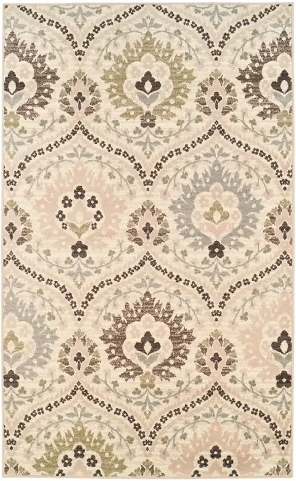4' x 6' Floral Stain Resistant Area Rug - Ivory Gray And Olive