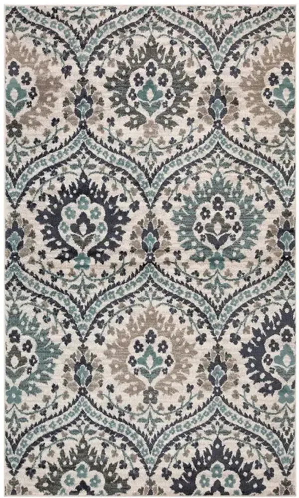 4' x 6' Floral Stain Resistant Area Rug - Ivory Blue And Gray