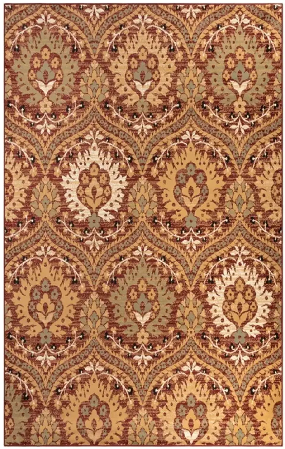 4' x 6' Floral Stain Resistant Area Rug - Red Gold And Olive