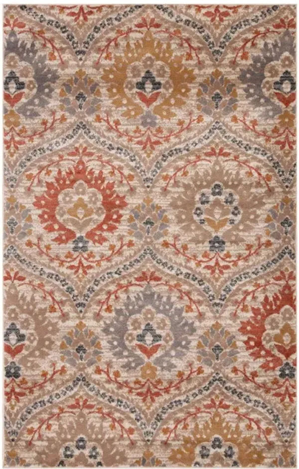 5' x 8' Floral Stain Resistant Area Rug - Ivory Orange And Gray