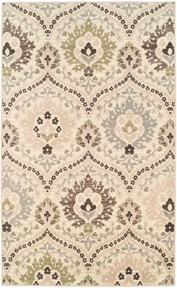 8' x 10' Floral Stain Resistant Area Rug - Ivory Gray And Olive