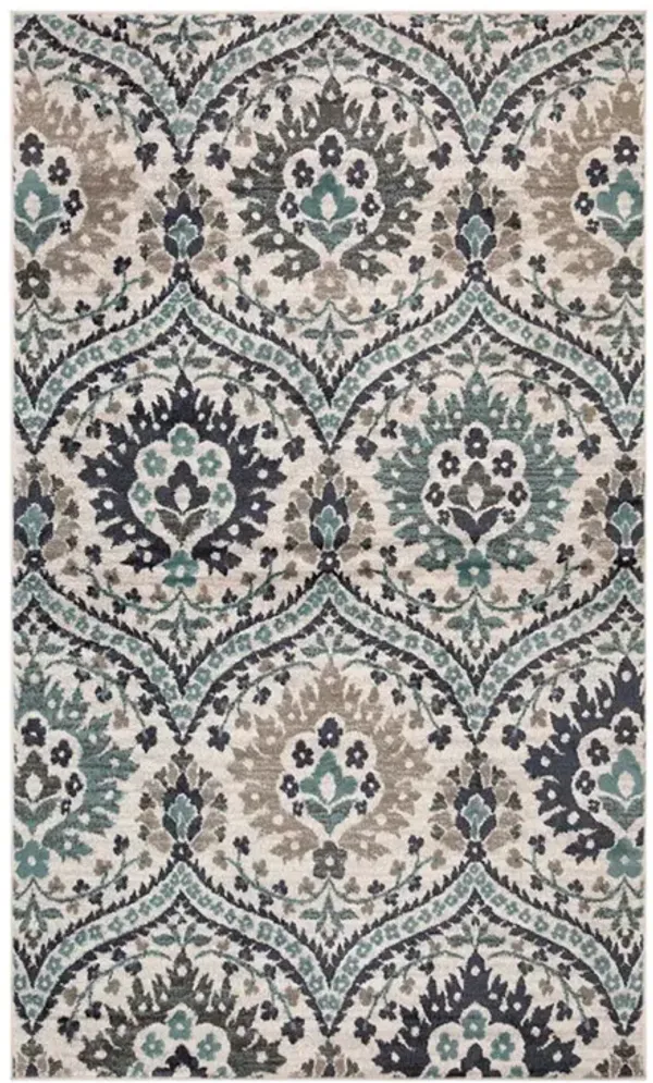 8' x 10' Floral Stain Resistant Area Rug - Ivory Blue And Gray