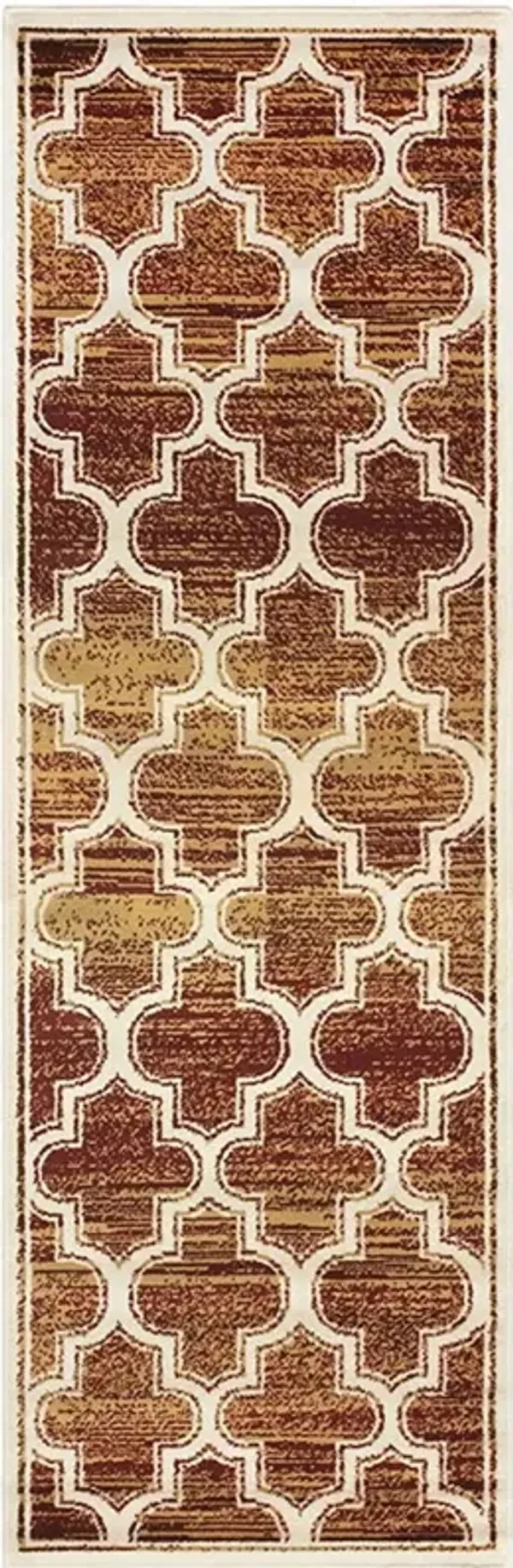 8' Geometric Stain Resistant Runner Rug - Brick And Gold