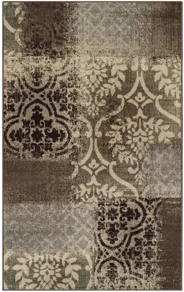 4' x 6' Damask Distressed Stain Resistant Area Rug - Ivory Light Blue