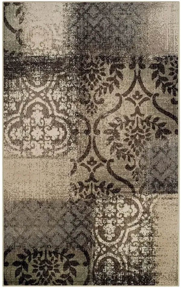 8' x 10' Damask Distressed Stain Resistant Area Rug - Tan And Brown