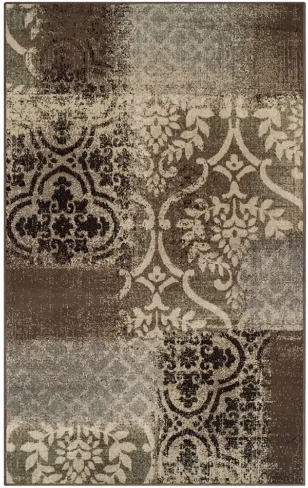 8' x 10' Damask Distressed Stain Resistant Area Rug - Ivory Light Blue
