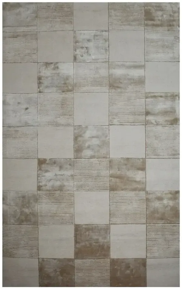 5' x 8' Geometric Hand Woven Stain Resistant Area Rug - Beige