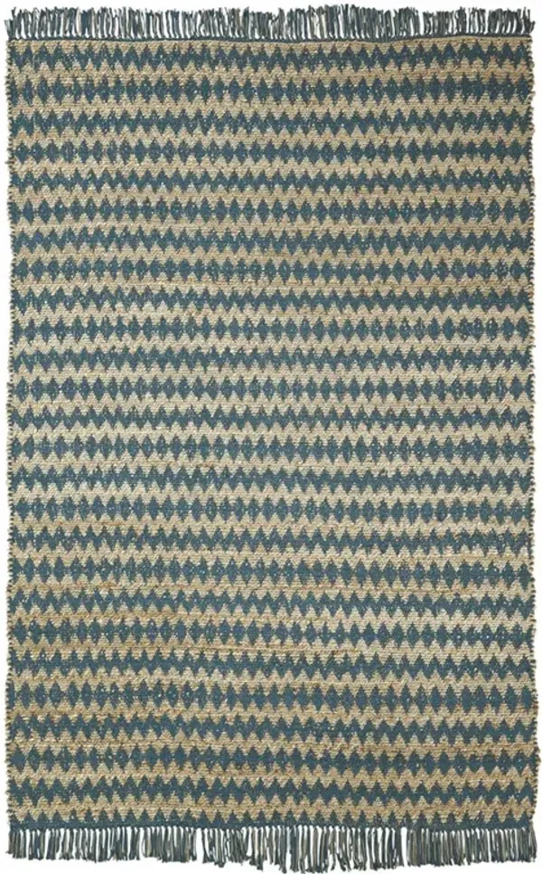 5' x 8' Hand Woven Stain Resistant Area Rug With Fringe - Teal Chevron