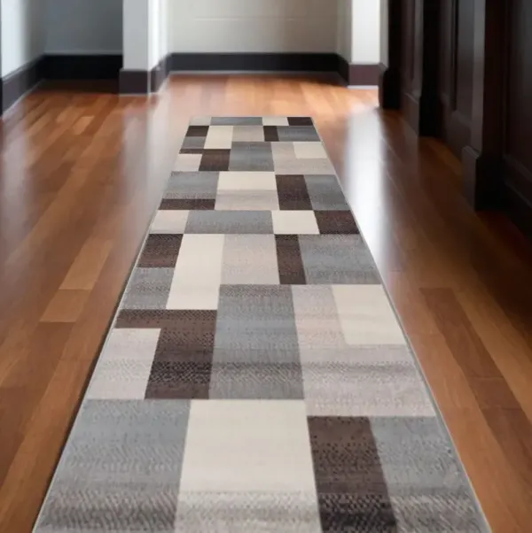 12' Patchwork Stain Resistant Runner Rug - Gray-Brown