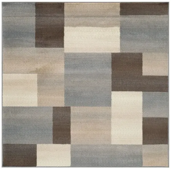 5' Square Patchwork Power Loom Stain Resistant Area Rug - Gray