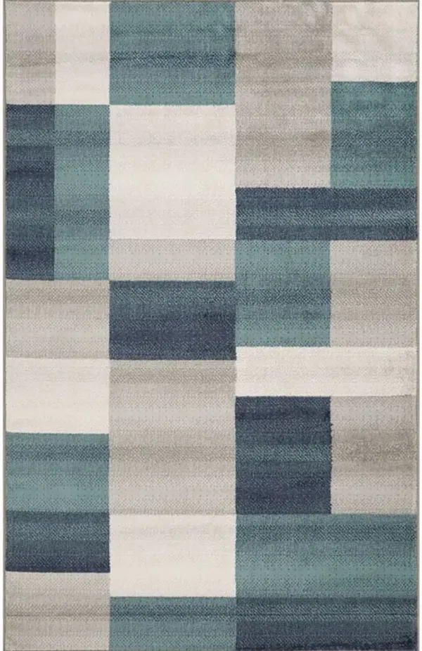 5' x 8' Patchwork Power Loom Stain Resistant Area Rug - Teal And Gray