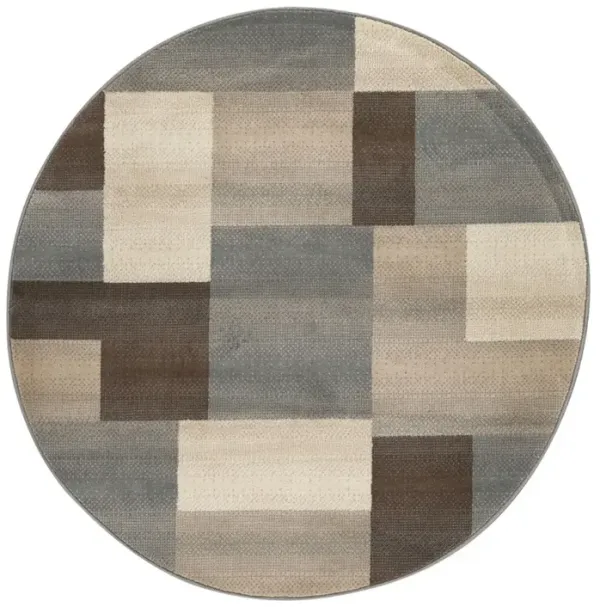8' Round Patchwork Power Loom Stain Resistant Area Rug - Gray
