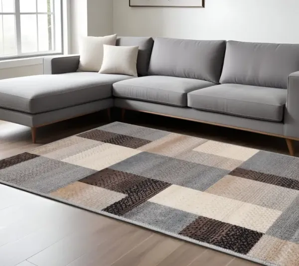 8' x 10' Patchwork Power Loom Stain Resistant Area Rug - Gray-Brown