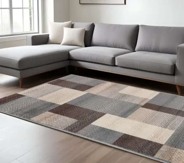 9' x 12' Patchwork Power Loom Stain Resistant Area Rug - Gray