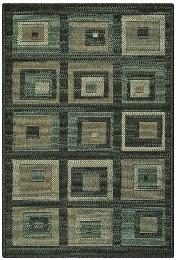 2' x 3' Checkered Stain Resistant Area Rug - Color Block Beige And Teal