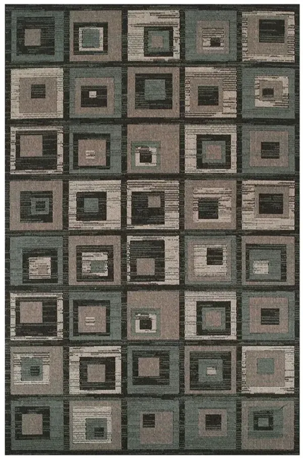 8' x 10' Checkered Stain Resistant Area Rug - Color Block Beige And Teal