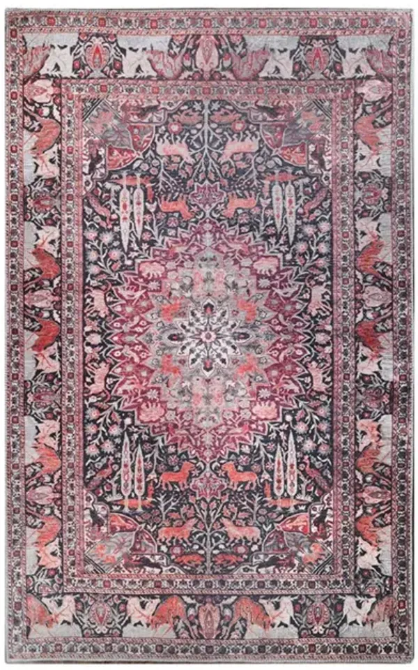 3' x 5' Medallion Stain Resistant Area Rug - Garnet Red