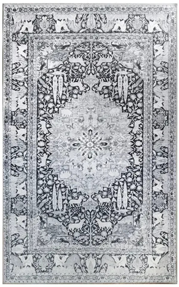 5' x 7' Medallion Stain Resistant Area Rug - Charcoal