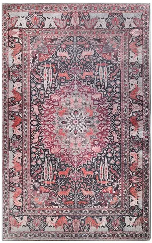7' x 9' Medallion Stain Resistant Area Rug - Garnet Red