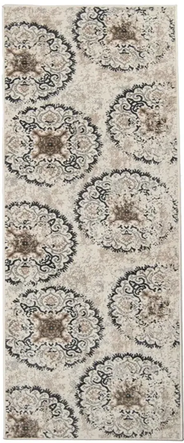 8' Geometric Medallion Stain Resistant Runner Rug - Ivory