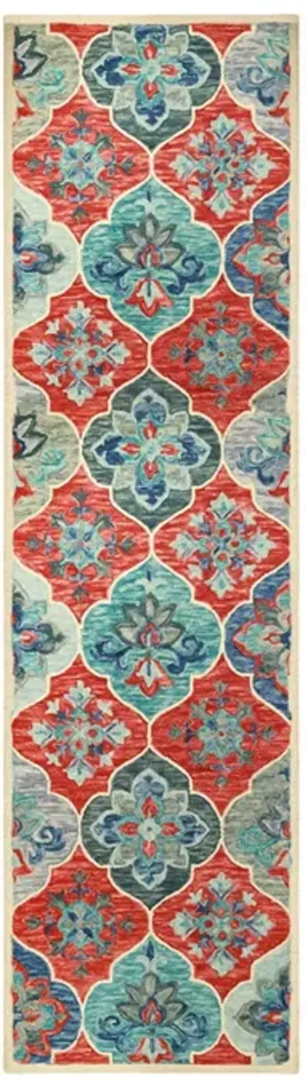 8' Wool Geometric Tufted Stain Resistant Runner Rug - Blue And Rust