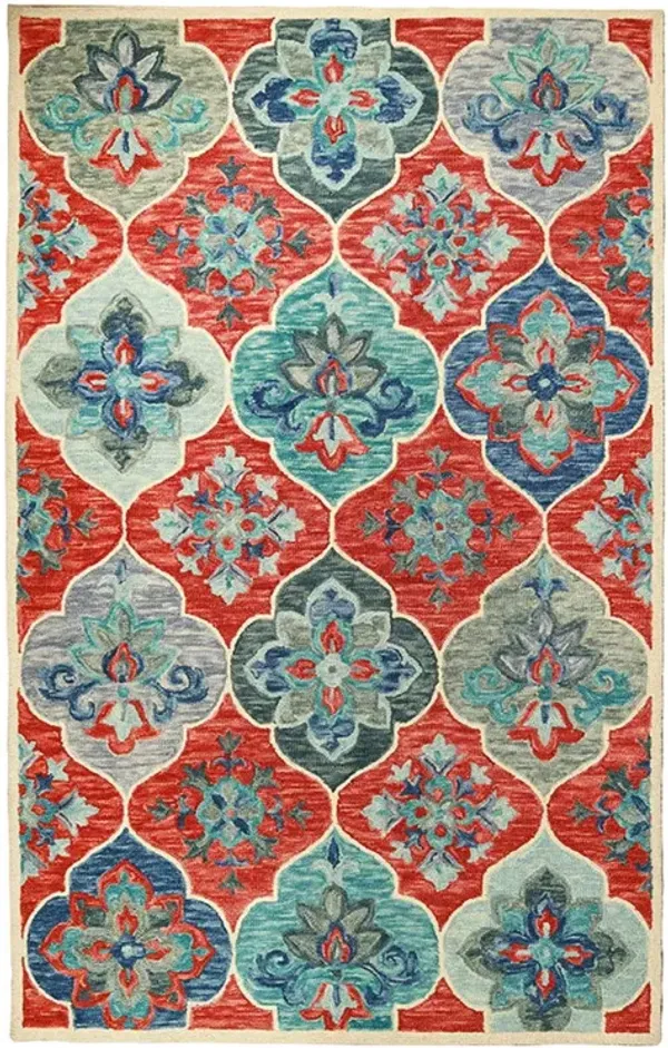 5' x 8' Wool Geometric Tufted Stain Resistant Area Rug - Blue And Rust