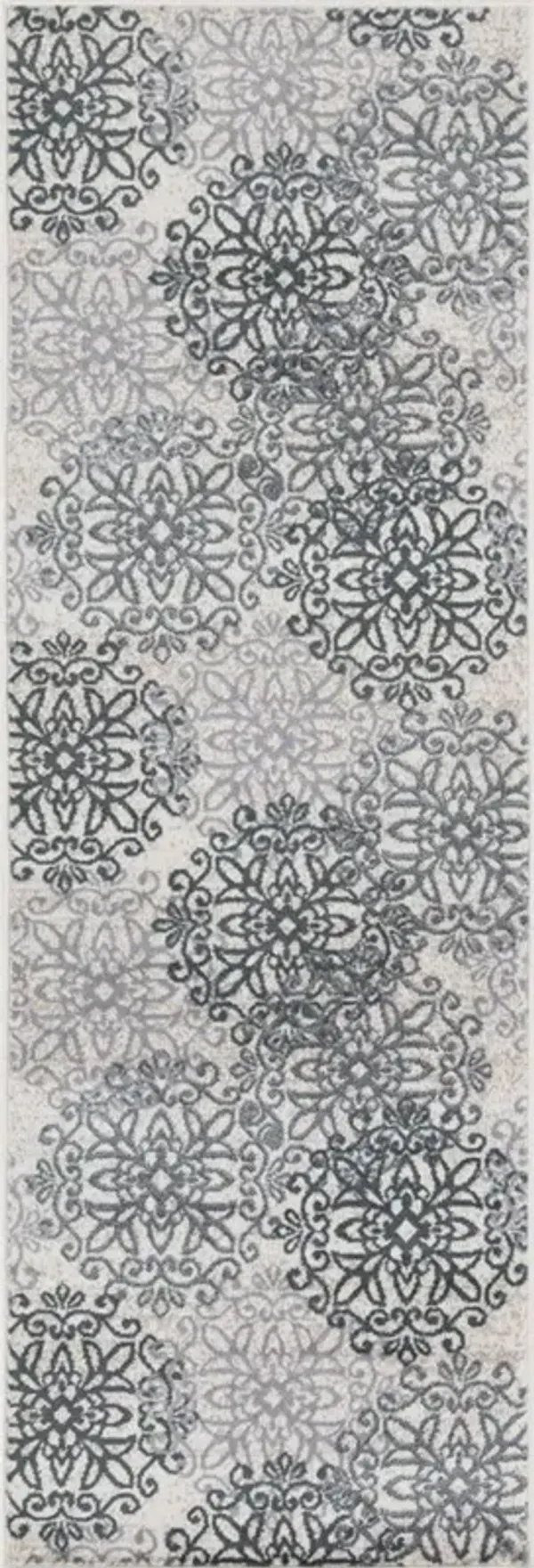 8' Medallion Power Loom Stain Resistant Runner Rug - Oatmeal And Gray