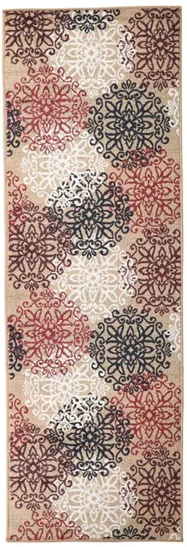 8' Medallion Power Loom Stain Resistant Runner Rug - Gold And Gray