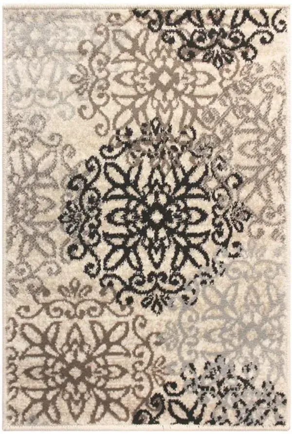 4' x 6' Floral Medallion Stain Resistant Area Rug - Tan Gray And Black