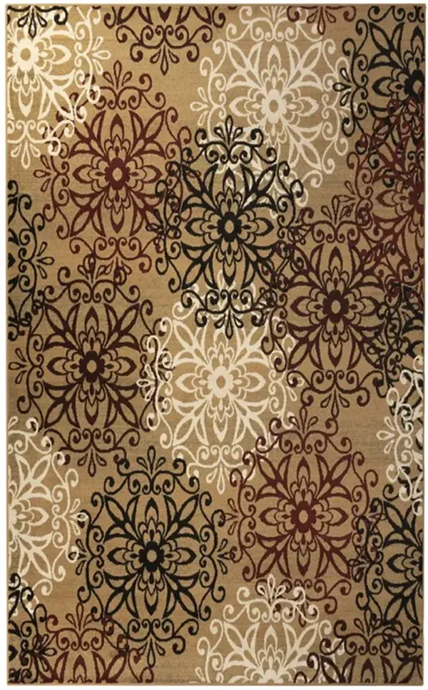 5' x 8' Medallion Power Loom Stain Resistant Area Rug - Gold And Gray