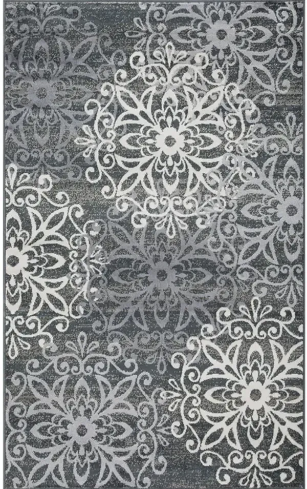 5' x 8' Medallion Power Loom Stain Resistant Area Rug - Slate And Gray