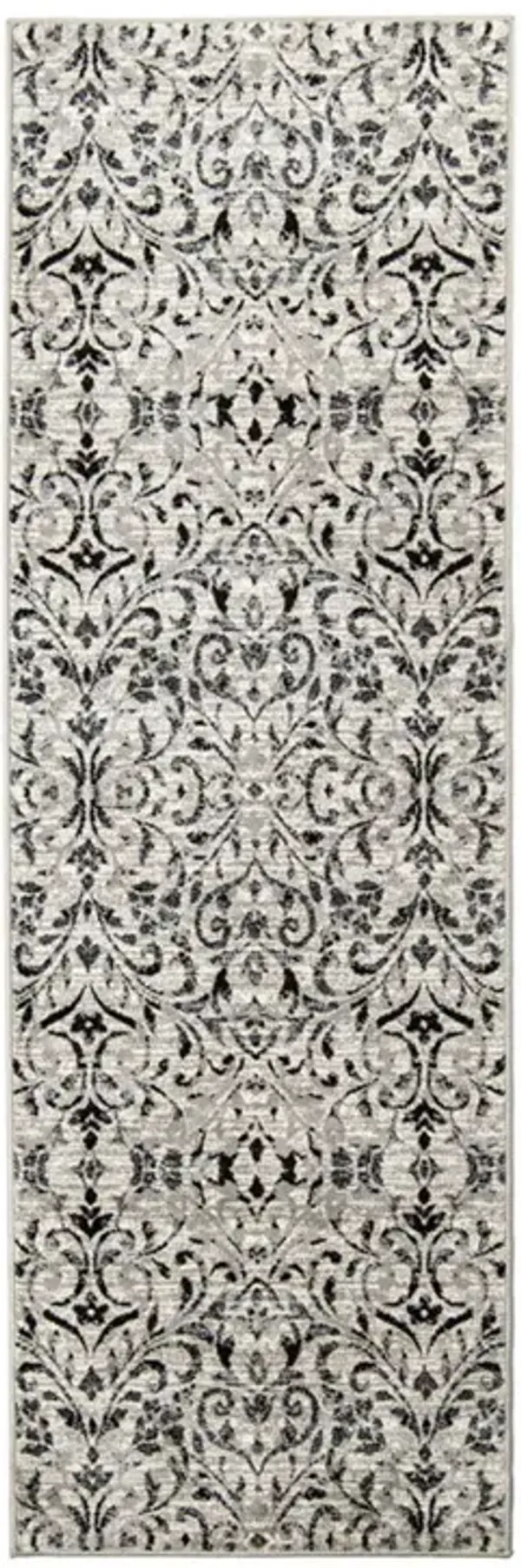 8' Floral Vines Power Loom Stain Resistant Runner Rug - Platinum