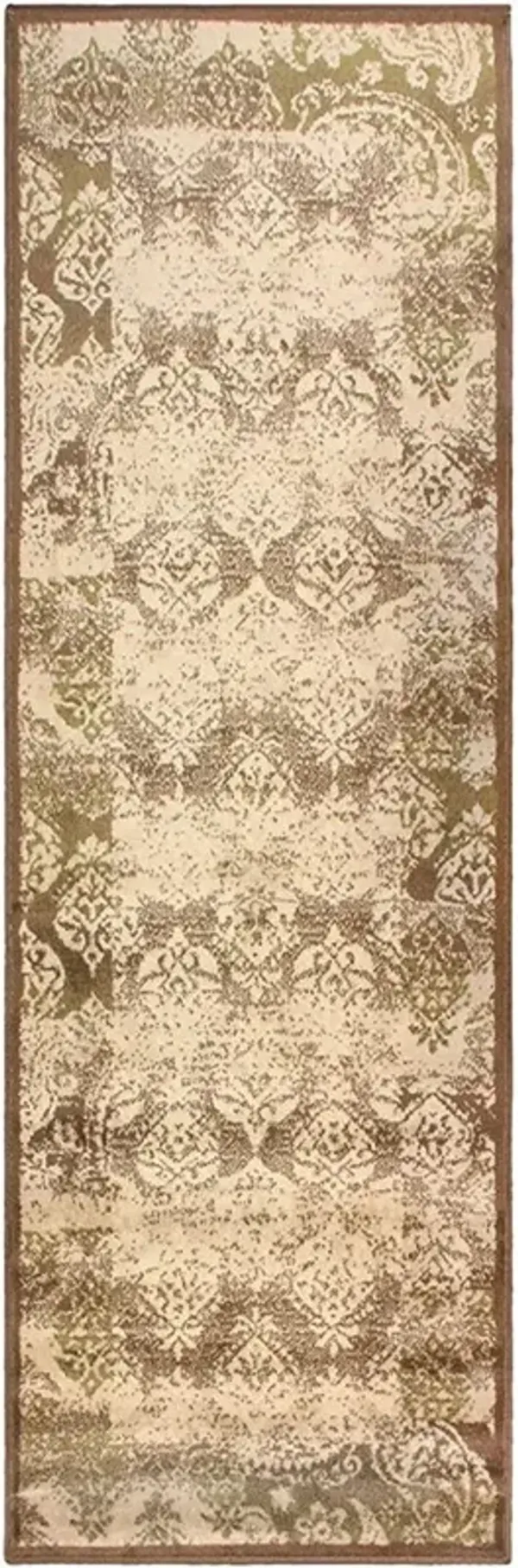 8' Damask Power Loom Distressed Stain Resistant Runner Rug - Brown