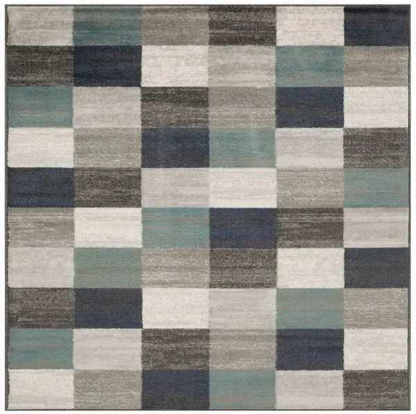 Geometric Power Loom Stain Resistant Area Rug - Blue And Gray