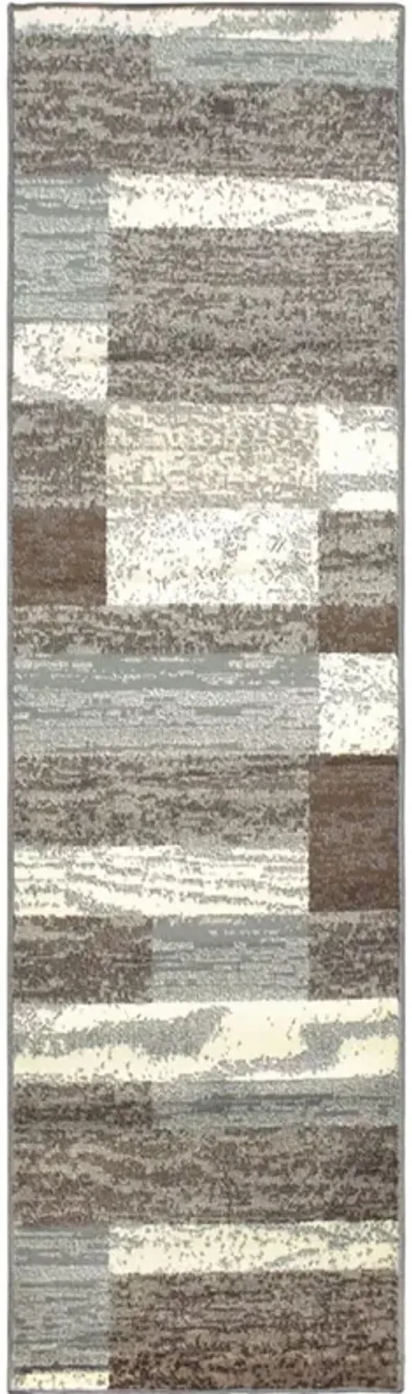 10' Patchwork Power Loom Stain Resistant Runner Rug - Light Blue And Ivory