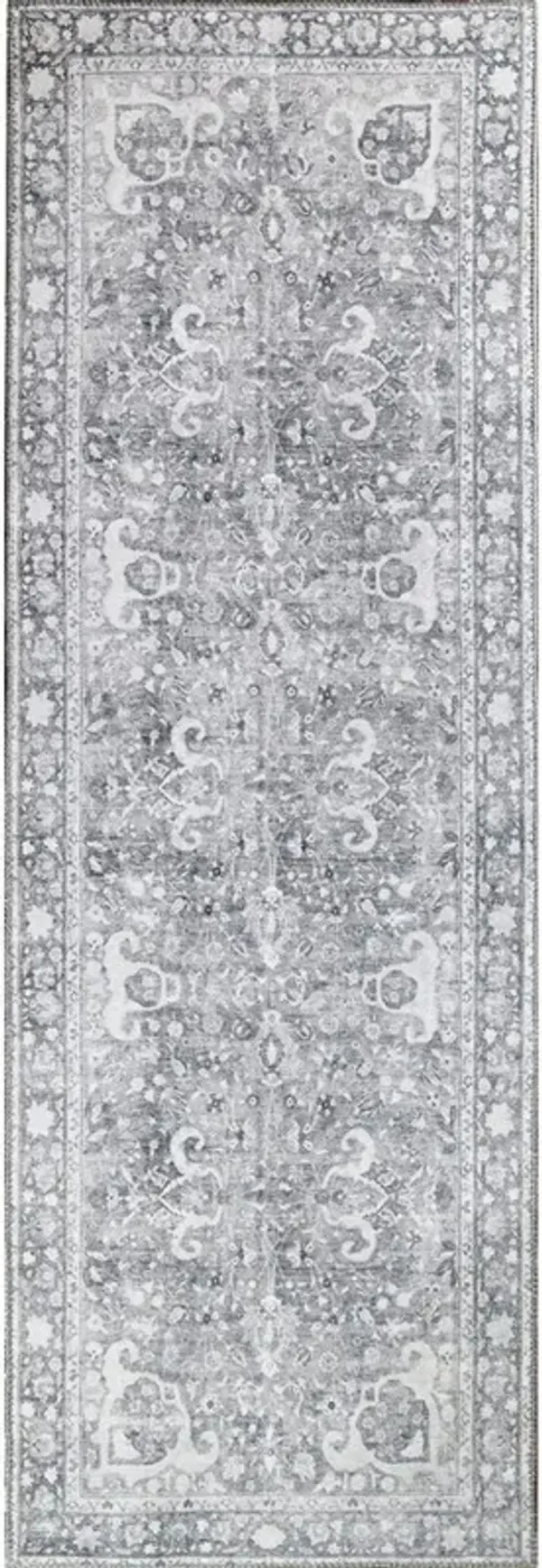 8' Medallion Power Loom Stain Resistant Runner Rug - Charcoal