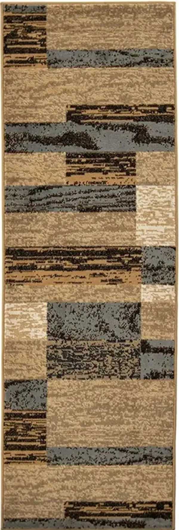 8' Patchwork Power Loom Stain Resistant Runner Rug - Light Blue And Beige