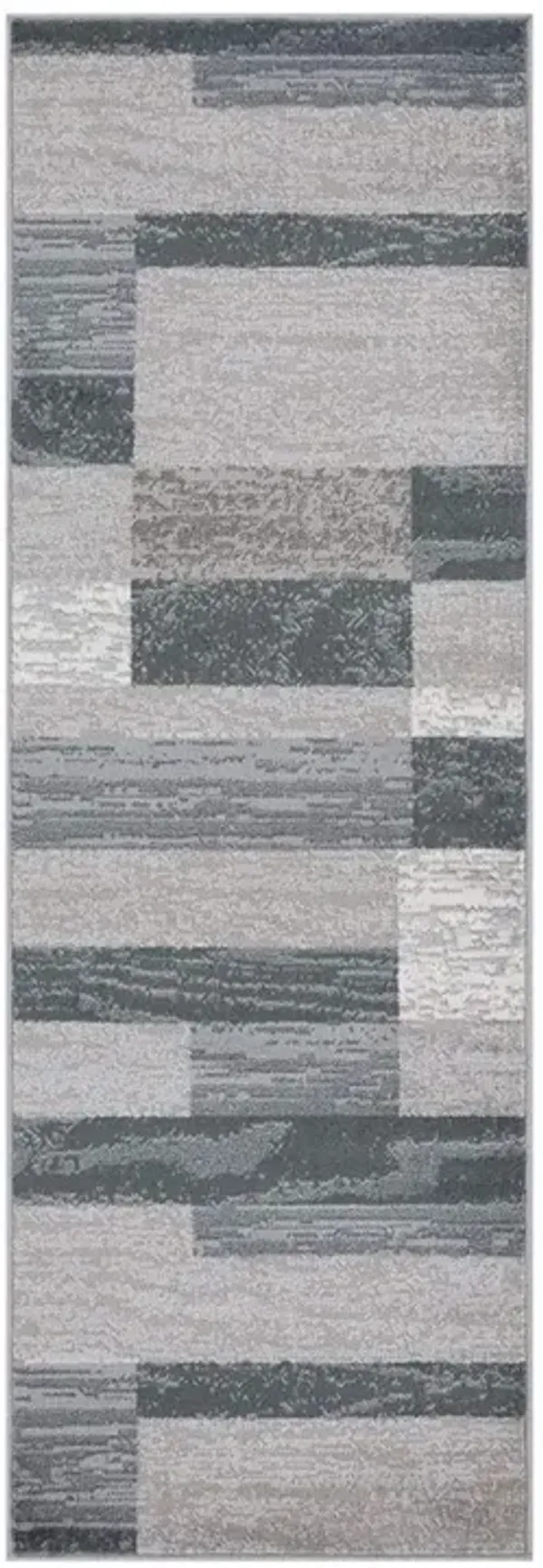 8' Patchwork Power Loom Stain Resistant Runner Rug - Blue And Taupe