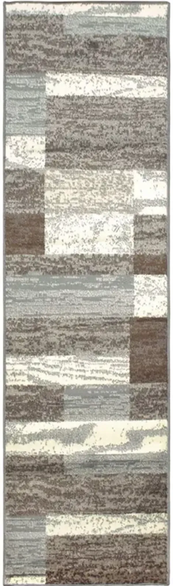 8' Patchwork Power Loom Stain Resistant Runner Rug - Light Blue And Ivory