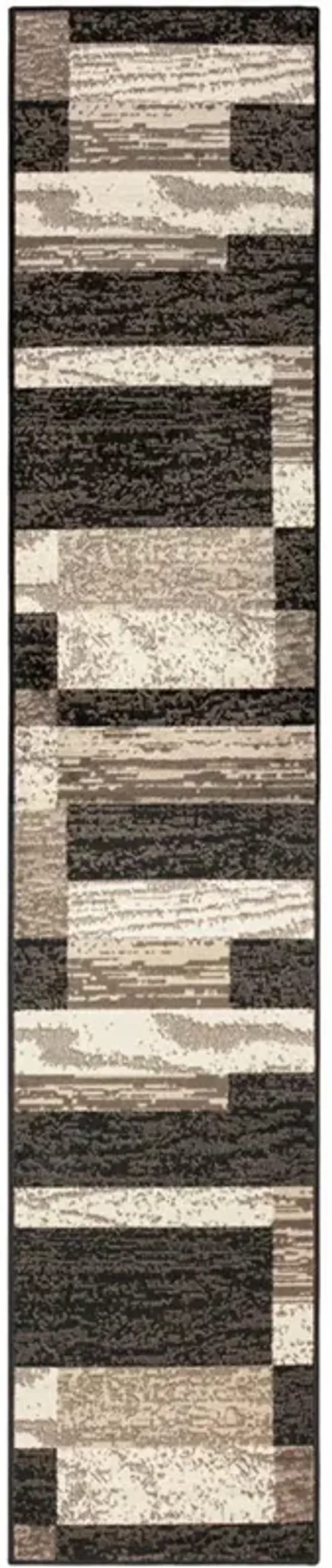 11' Patchwork Power Loom Runner Rug - Chocolate