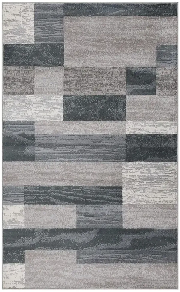 2' x 3' Patchwork Power Loom Stain Resistant Area Rug - Blue And Taupe