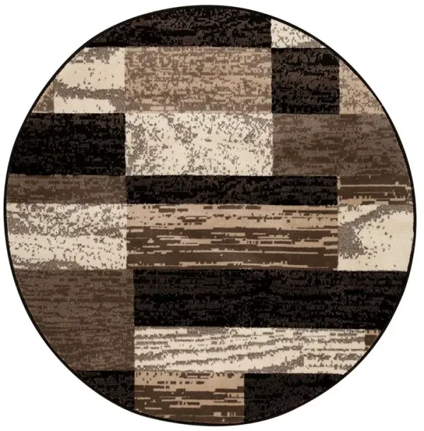 8' Round Patchwork Power Loom Stain Resistant Area Rug - Chocolate