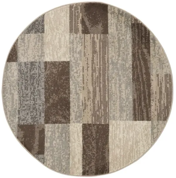 8' Round Patchwork Power Loom Stain Resistant Area Rug - Slate