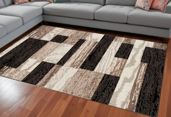 8' x 10' Patchwork Power Loom Stain Resistant Area Rug - Chocolate