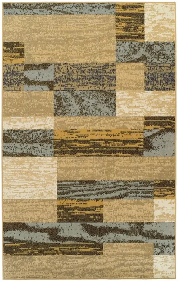 8' x 10' Patchwork Power Loom Stain Resistant Area Rug - Light Blue And Beige