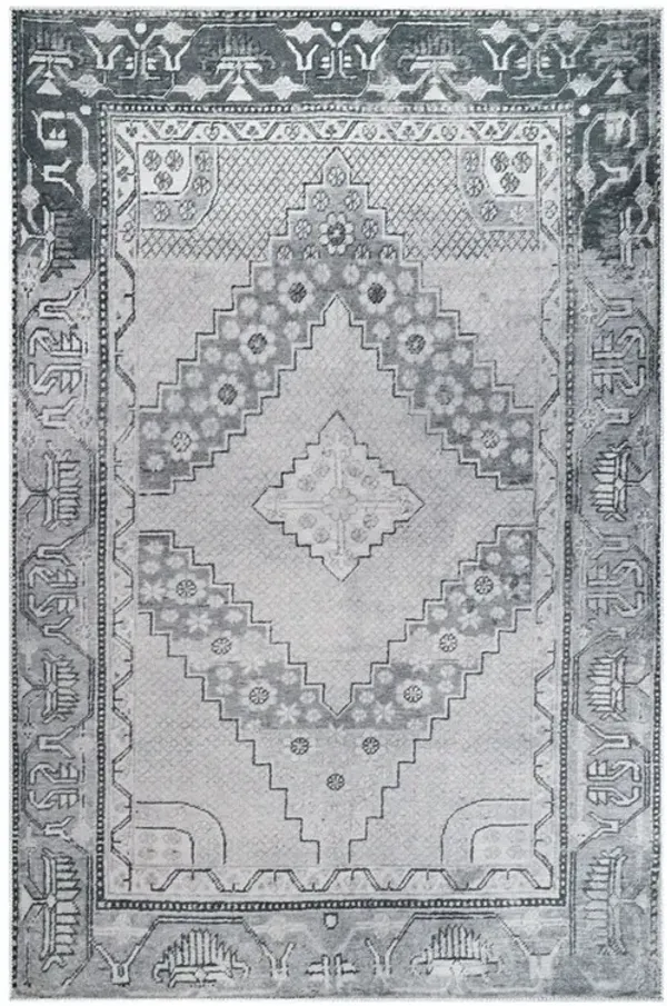 4' x 6' Geometric Power Loom Distressed Stain Resistant Non Skid Area Rug - Light Gray