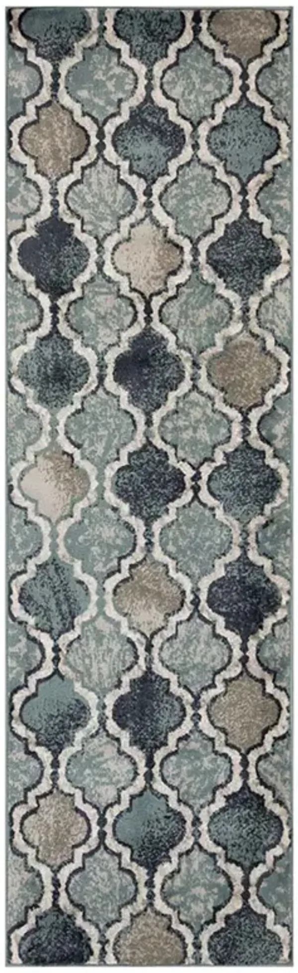 10' Quatrefoil Power Loom Distressed Stain Resistant Runner Rug - Deep Royal